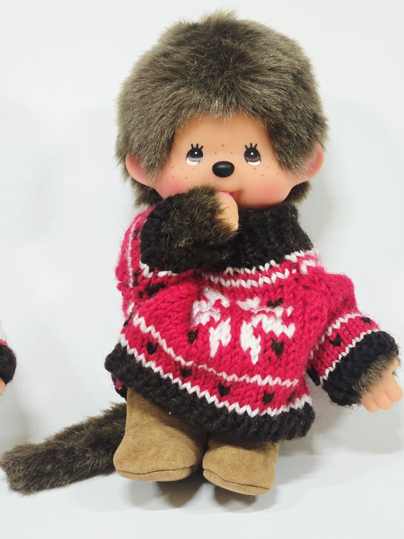 Monchhichi Lot 2 Knit Ski Sweater Red/White 7" Plush Boy/Girl Sekiguchi Vintage