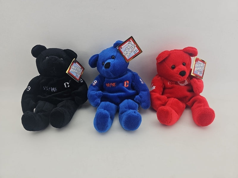 WAYNE GRETZKY 1999 Salvino’s Bammers  Beanie Bears  3 Pcs. BLACK, RED, & BLUE