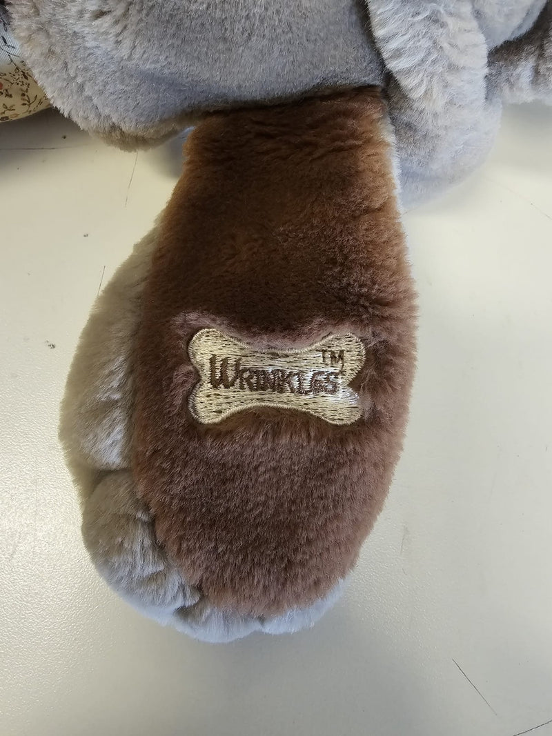 Vintage 1980's Wrinkles Dog Plush Hand Puppet Ganz with Overalls and Bone