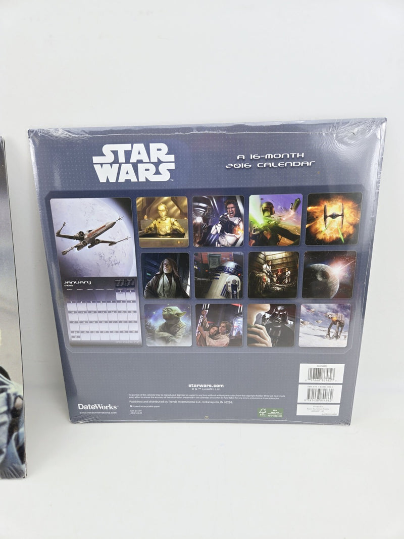 Lot of 2 NEW 16 Month 2016 2017 Calendar Calendars STAR WARS