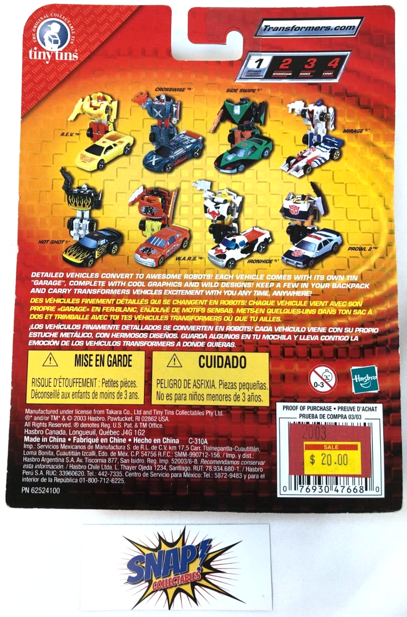 Mirage - Transformers - Tiny Tins - 2003 Hasbro