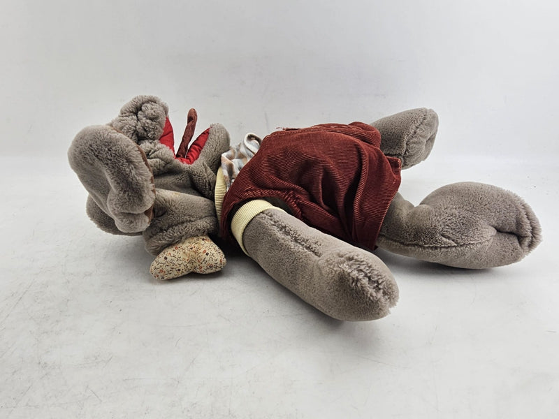 Vintage 1980's Wrinkles Dog Plush Hand Puppet Ganz with Overalls and Bone