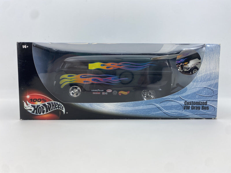 100% Hot Wheels "Customized VW Drag Bus" Black w/ Flames In Box 2000 Mattel