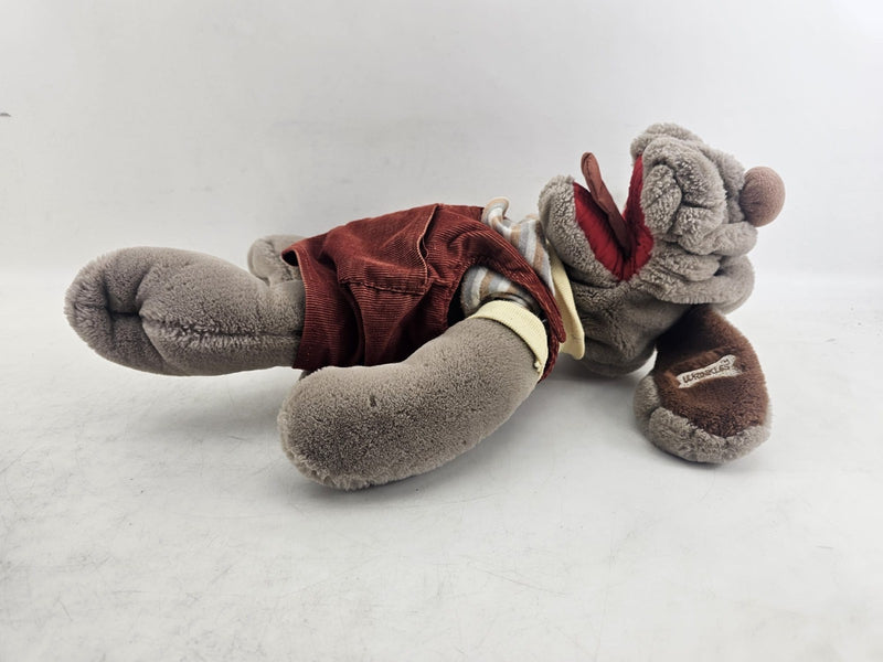 Vintage 1980's Wrinkles Dog Plush Hand Puppet Ganz with Overalls and Bone