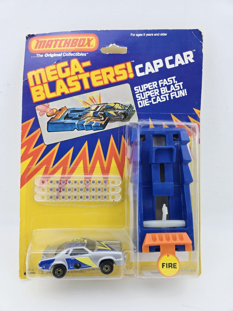 Matchbox Mega-Blasters Cap Car 1983 Crystal Clear bubble THUNDER BOLT