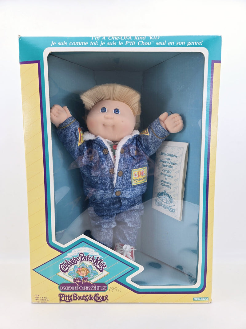 Cabbage Patch Kids 1989 1990 Designer Line Boy Blonde Mullet Hair Blue Eyes Mint