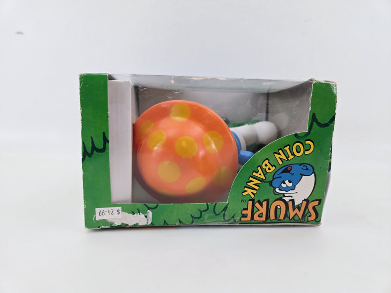 smurf Coin Bank 2000 Peyo piggy bank laying under mushroom
