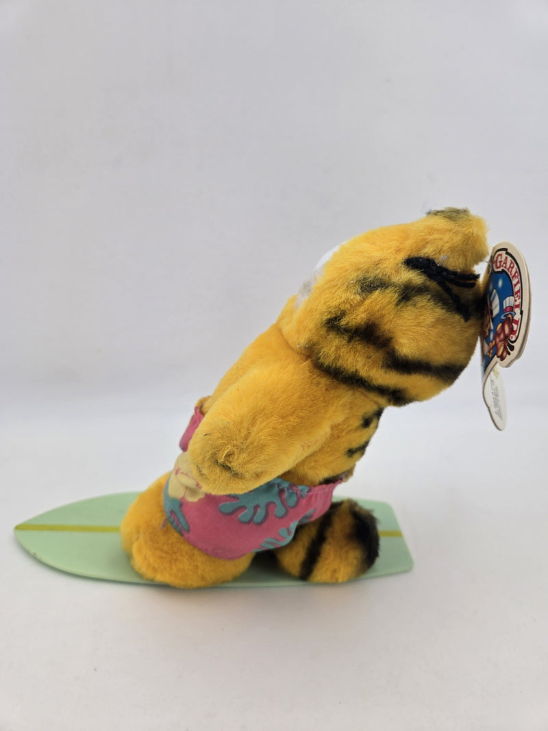 1981 Dakin 7" Garfield Plush in Hawaii Swim Trunks Surfing on Surfboard Vintage